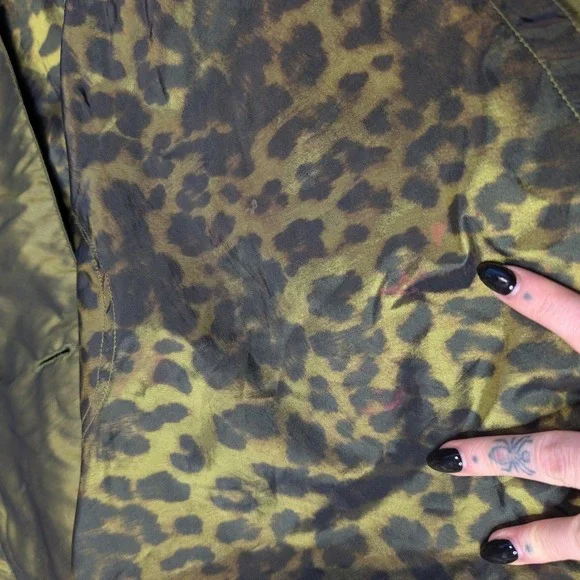 Guillaume 2XL Green Leopard Print Reversible Raincoat Metallic Oversized Hood - Picture 3 of 4